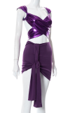 Purple Sexy Solid Patchwork Sleeveless Two Pieces