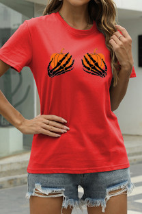Red Fashion Casual Print Basic O Neck T-Shirts