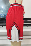 Red Fashion Casual Letter Print Patchwork Regular High Waist Shorts