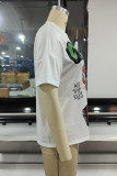 White Fashion Casual Print Basic O Neck T-Shirts