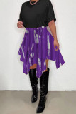 Purple Fashion Casual Print Asymmetrical Regular High Waist Skirt