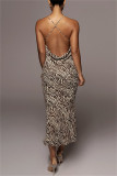 Zebra Fashion Sexy Print Backless Spaghetti Strap Long Dress