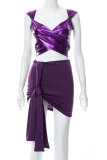 Purple Sexy Solid Patchwork Sleeveless Two Pieces