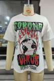 White Fashion Casual Print Basic O Neck T-Shirts