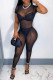 Black Fashion Sexy Solid See-through O Neck Short Sleeve Two Pieces