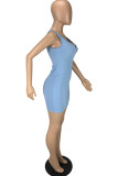 Pink Sexy Solid Basic U Neck Vest Dress