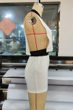 White Fashion Casual Letter Print Patchwork Zipper Collar Sleeveless Two Pieces