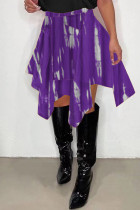 Purple Fashion Casual Print Asymmetrical Regular High Waist Skirt