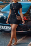 Black Sexy Print Patchwork O Neck Pencil Skirt Dresses