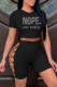 Black Fashion Casual Solid Hot Drilling Bandage Hollowed Out O Neck Short Sleeve Two Pieces