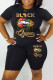 Black Gold Fashion Casual Print Basic O Neck Short Sleeve Two Pieces