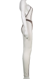 Bare Color Sexy Solid Patchwork One Shoulder Skinny Jumpsuits