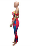Red Blue Fashion Sexy Casual Print Tie Dye Backless Slit Strapless Sleeveless Two Pieces