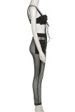 Yellow Fashion Sexy Solid Patchwork See-through Backless Spaghetti Strap Sleeveless Two Pieces
