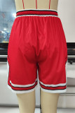 Red Fashion Casual Letter Print Patchwork Regular High Waist Shorts