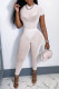 White Fashion Sexy Solid See-through O Neck Short Sleeve Two Pieces