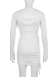 White Sexy Solid Hollowed Out Hooded Collar Pencil Skirt Dresses