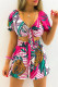 Stripe Sexy Vacation Print Bandage Patchwork V Neck Short Sleeve Two Pieces