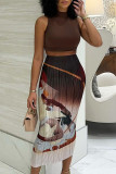 Green Casual Print Patchwork Regular High Waist Pencil Positioning Print Bottoms