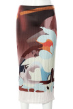 Green Casual Print Patchwork Regular High Waist Pencil Positioning Print Bottoms