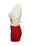 Red Casual Print Patchwork O Neck Short Sleeve Two Pieces
