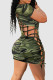Green Sexy Print Hollowed Out Patchwork Backless O Neck Regular Rompers