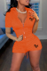 Tangerine Red Fashion Print Draw String Hooded Collar Short Sleeve Two Pieces