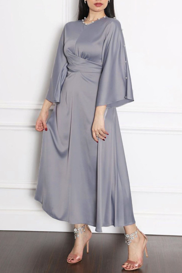 Grey Casual Elegant Solid Patchwork Hot Drill O Neck A Line Dresses