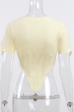 Light Yellow Fashion Print Patchwork U Neck T-Shirts
