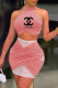Pink Fashion Casual Print Letter O Neck Sleeveless Two Pieces