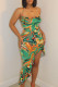 Green Fashion Sexy Print Bandage Backless Spaghetti Strap Irregular Dress