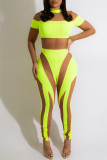 Light Green Fashion Sexy Patchwork See-through Half A Turtleneck Skinny Jumpsuits
