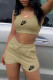Khaki Fashion Casual Print Letter U Neck Sleeveless Two Pieces
