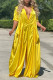 Yellow Casual Solid Patchwork Turndown Collar Loose Jumpsuits