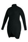 Pink Sweet Solid Patchwork Fold Half A Turtleneck Irregular Dress Dresses