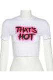 Rose Red Casual Street Print Patchwork O Neck T-Shirts