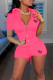 Pink Fashion Print Draw String Hooded Collar Short Sleeve Two Pieces