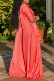 Rose Red Casual Solid Patchwork Turndown Collar Loose Jumpsuits