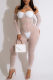 White Sexy Patchwork Solid Bandage See-through Backless Off the Shoulder Skinny Jumpsuits