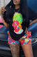 Black Fashion Casual Print Basic O Neck Short Sleeve Two Pieces