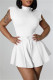White Fashion Casual Solid Patchwork Half A Turtleneck Sleeveless Two Pieces