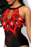 Red Fashion Sexy Print Hollowed Out Backless Swimwears (With Paddings)