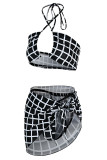 Pink Sexy Print Patchwork Swimwears