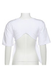 White Casual Street Print Bandage Patchwork Slit O Neck T-Shirts