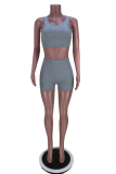 Black Casual Solid Patchwork O Neck Sleeveless Two Pieces