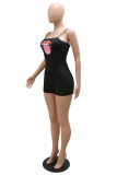 Pink Sexy Casual Lips Printed Backless Spaghetti Strap Skinny Romper