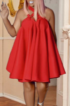 Red Sexy Solid Split Joint Halter A Line Dresses