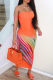 Orange Fashion Sexy Print Backless Strapless Long Dress