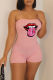 Pink Sexy Casual Lips Printed Backless Spaghetti Strap Skinny Romper