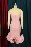 Pink Fashion Sexy Solid Patchwork Backless Strapless Evening Dress